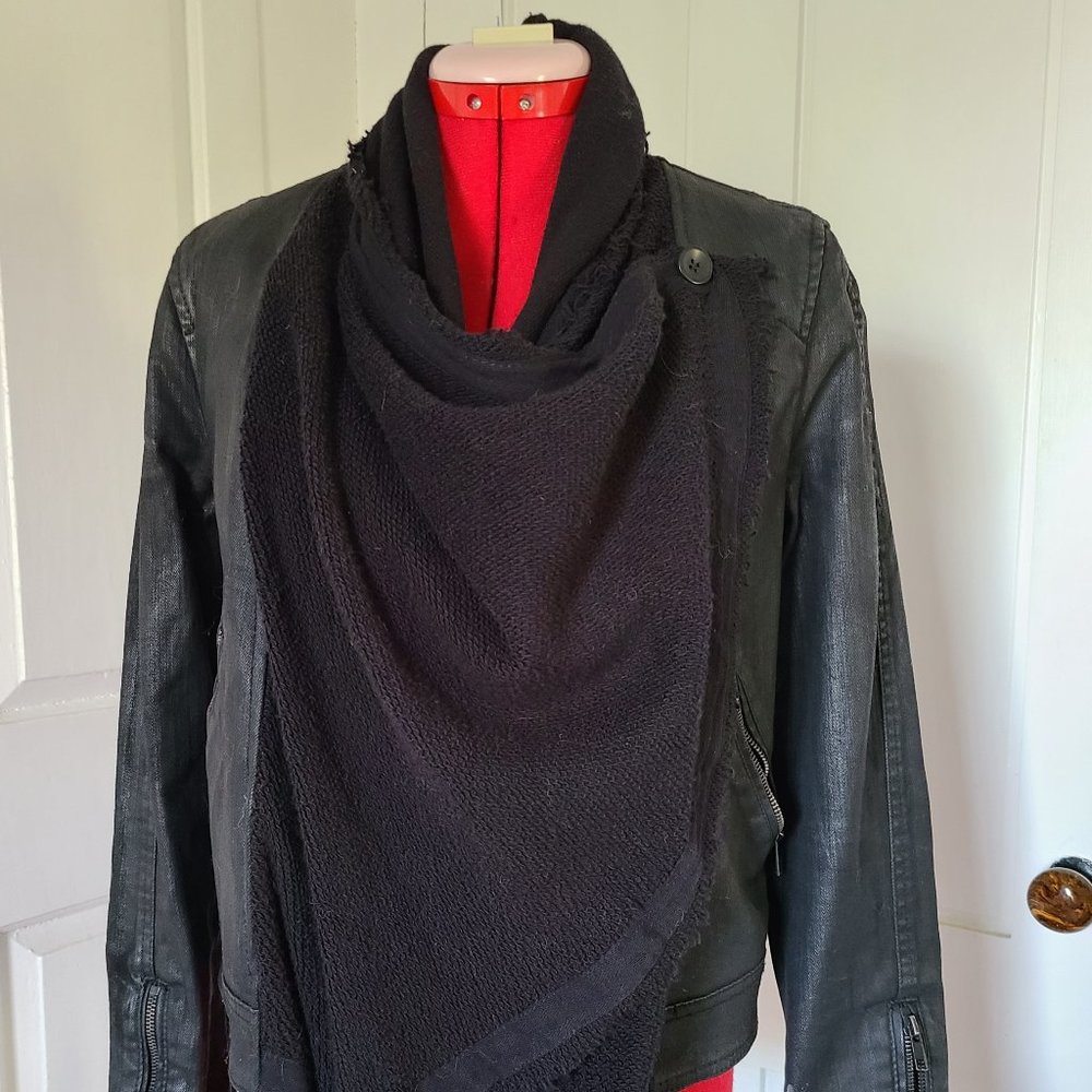 Free People Drape Front Denim Moto Jacket
